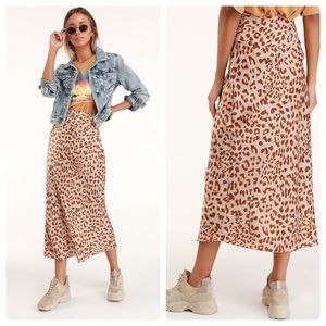 New Free People Normani Leopard Midi Skirt